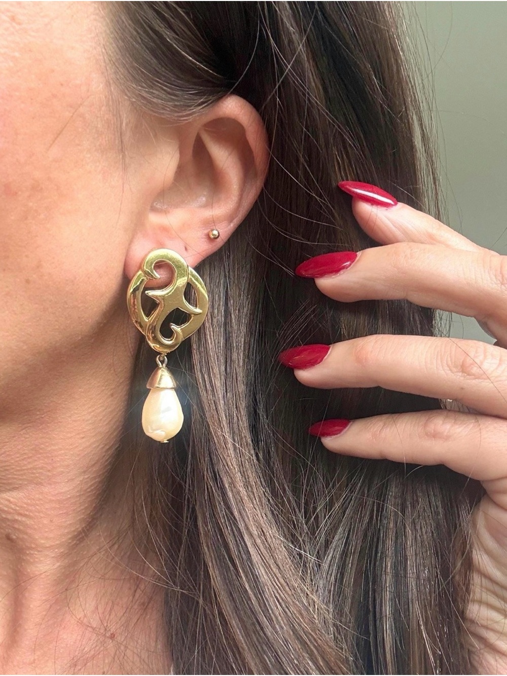 Givenchy Gold-Tone Scroll Drop Earrings with Cream Pearl
